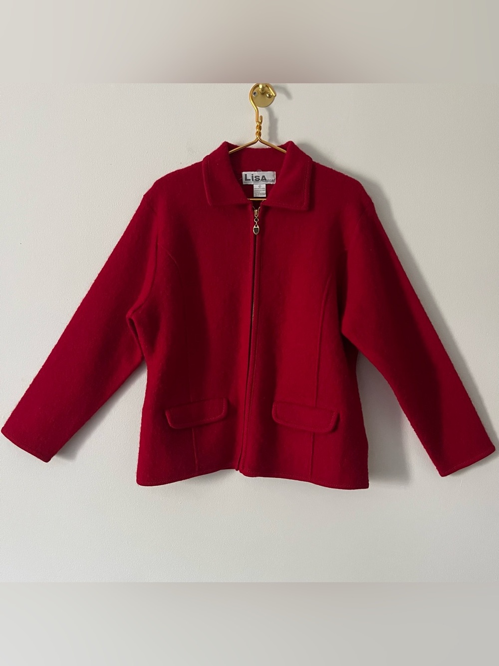 Vintage Lisa International Cherry Red 100% Boiled Wool Coat XLFall Statement XL